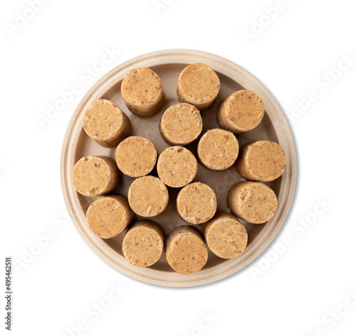 Pacoca, typical brazilian peanut candy and june festival food isolated over white background