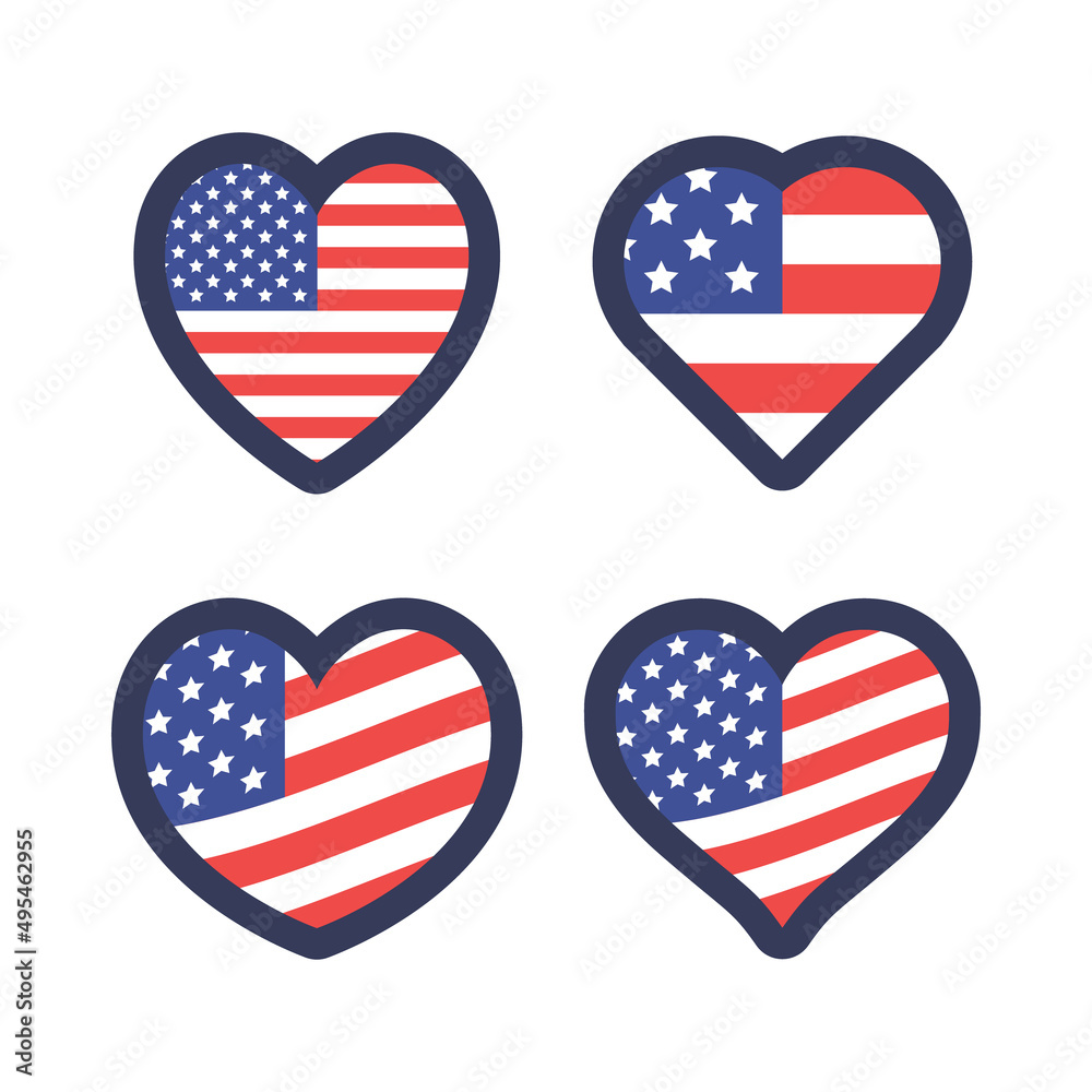 United States flag in heart shape. USA national emblem. American love patriotic symbol. United States flag in heart shape. USA national emblem. American love patriotic symbol.