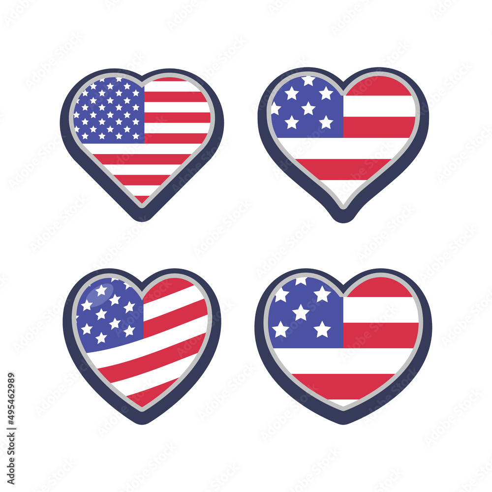United States flag in heart shape. USA national emblem. American love patriotic symbol. United States flag in heart shape. USA national emblem. American love patriotic symbol.