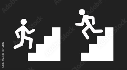 Climbing and down stairs icon. Vector Isolated Black and White Illustration of Stairs Signs