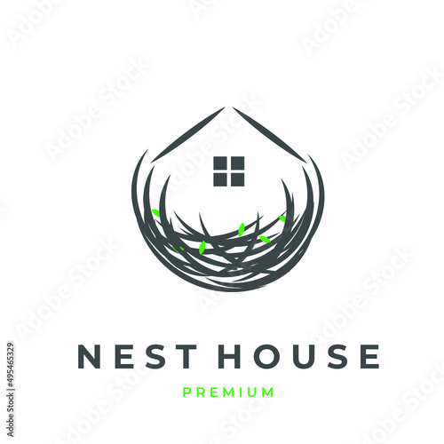 Cozy bird's nest shaped house logo