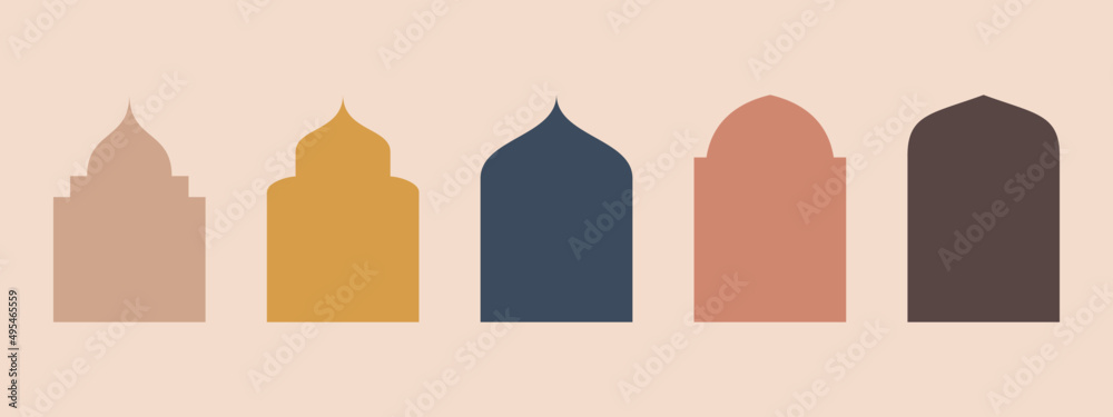 Collection of oriental style Islamic ramadan mubarak windows and arches with modern style design, door mosque, mosque dome and lanterns. Ramadan illustration. Collection of oriental style Islamic ramadan mubarak windows and arches with modern style design, door mosque, mosque dome and lanterns. Ramadan illustration.