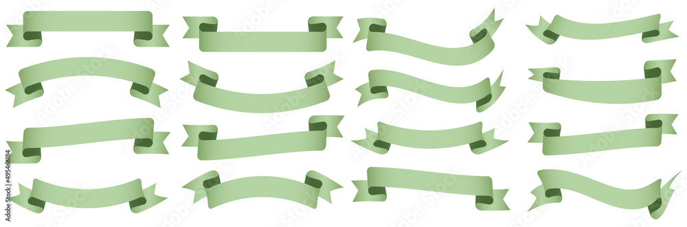 vector design element - set of green colored vintage ribbon banner labes on white background