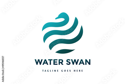 Modern Circle Circular Water Swan Duck Goose Globe World Monogram Logo Design Vector