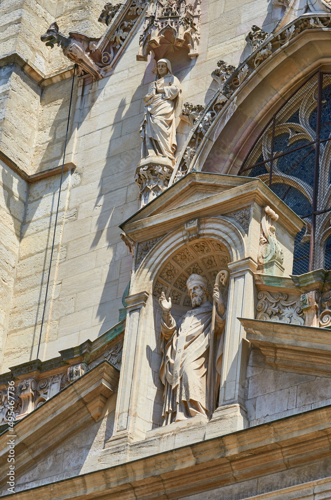 Architectural fragment of Saint-Nizier church in the city center,  Lyon, France
