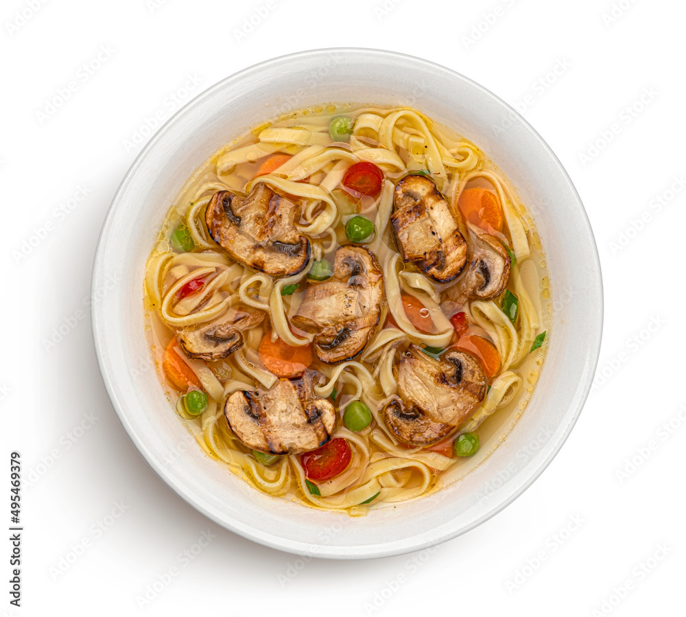 Udon noodles with grilled mushrooms