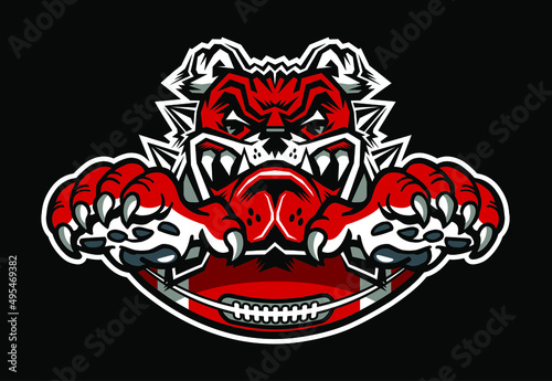 bulldog mascot with half football for school, college or league