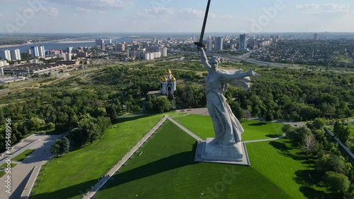 Drone view of the famous Soviet sculpture The Motherland Calls photo