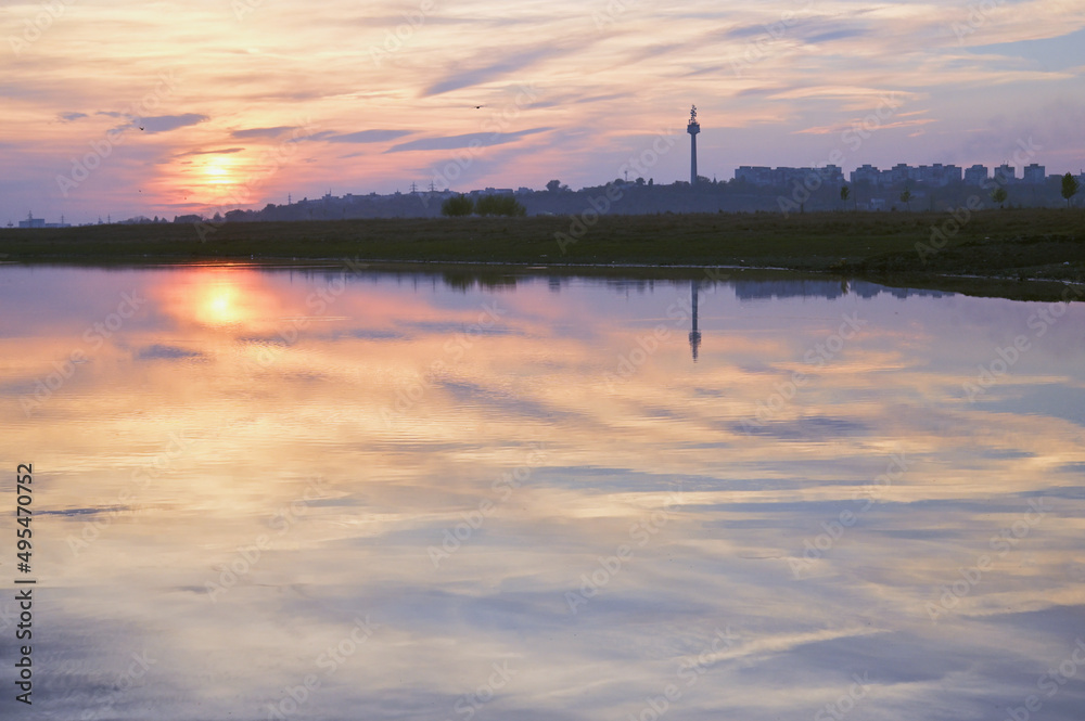 Sunset reflexion on Danube river