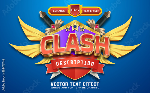 Clash game logo with editable text effect and golden style