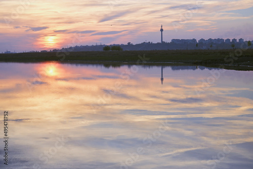 Sunset reflexion on Danube river