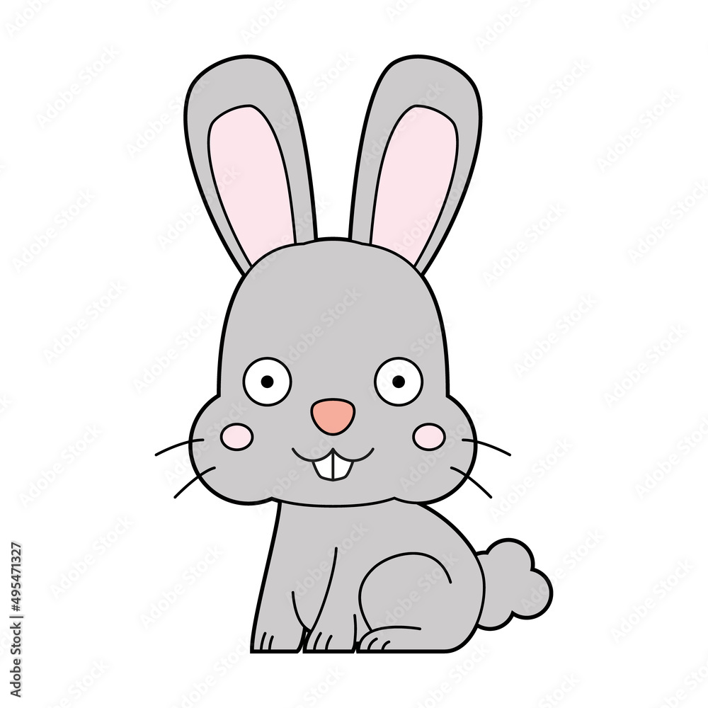 Cute cartoon vector illustration of a grey rabbit