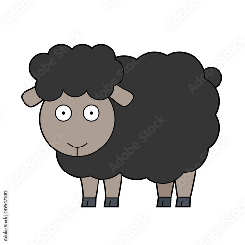 Cute cartoon vector illustration of a black sheep