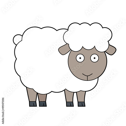 Cute cartoon vector illustration of a white sheep