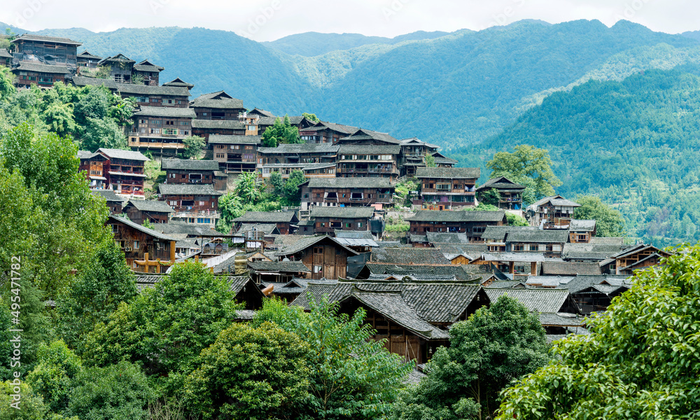 Top view of Miao villages in Guizhou province, China