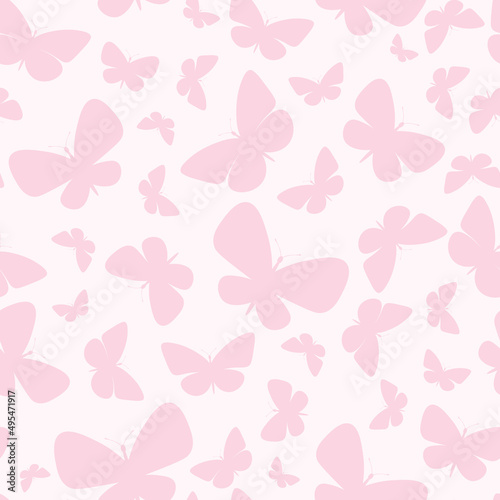 Pastel pink butterfly silhouette vector repeat background.