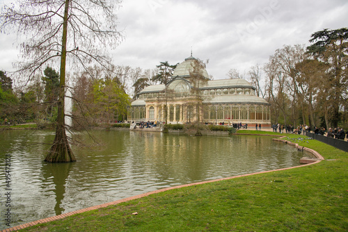 View of Crystal Palace in Retiro Park, Madrid, Spain. 