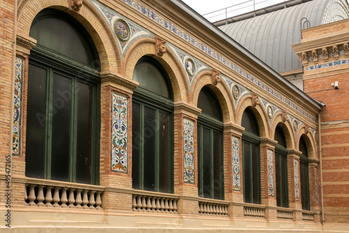 Close up of Velázquez Palace located in Buen Retiro Park, Madrid, Spain.
