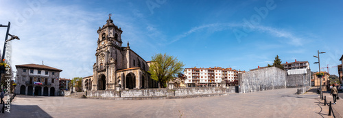 Panoramic view of the Parish of San Martin and the goiko square next to the town hall in Andoain, Gipuzkoa. Basque Country