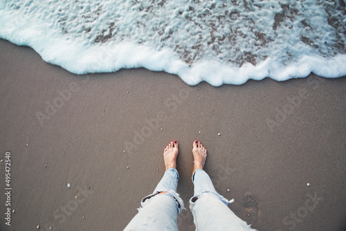 Fotografie, Obraz close up leg on the summer beach