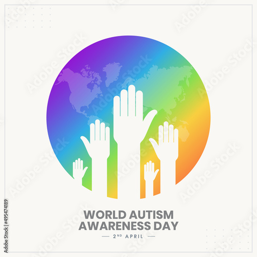 World Autism Awareness Day with map, hand, puzzle creative Poster and Banner