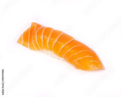 Nigiri sushi roll pieces with salmon. traditional Japanese cuisine,