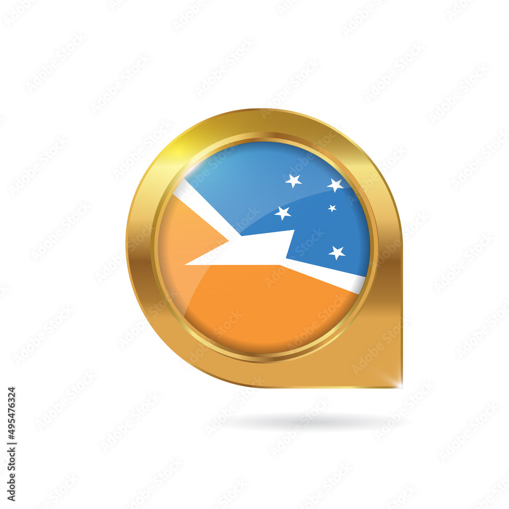 Flag of Argentine Antarctica, location map pin, pointer flag, button with the reflection of light and shadow, gold frame, Icon country. Realistic vector illustration on white background Flag of Argentine Antarctica, location map pin, pointer flag, button with the reflection of light and shadow, gold frame, Icon country. Realistic vector illustration on white background