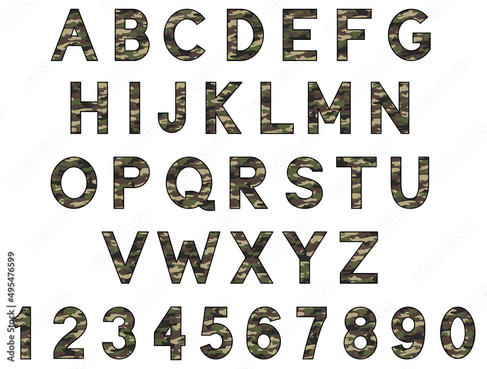 Camouflage Army Alphabet Letter and Number Clipart Set Camouflage Army Alphabet Letter and Number Clipart Set