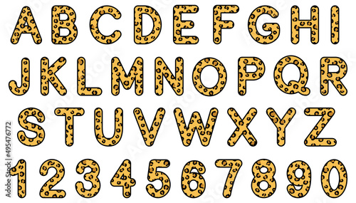 Fototapeta Naklejka Na Ścianę i Meble -  Leopard / Cheetah Print Alphabet Letter and Number Clipart Set - Color