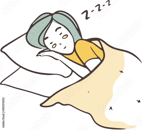 Woman Sleeping Colored Illustration