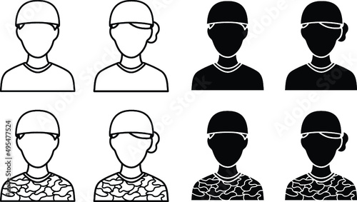 Military Army Avatar Set with Man and Woman - Outline & Silhouette