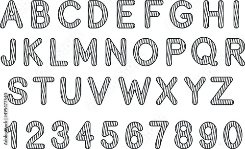 Striped Doodle Alphabet Letter and Number Clipart Set