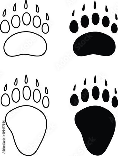Bear Track Paw Print Clipart Set - Outline and silhouette