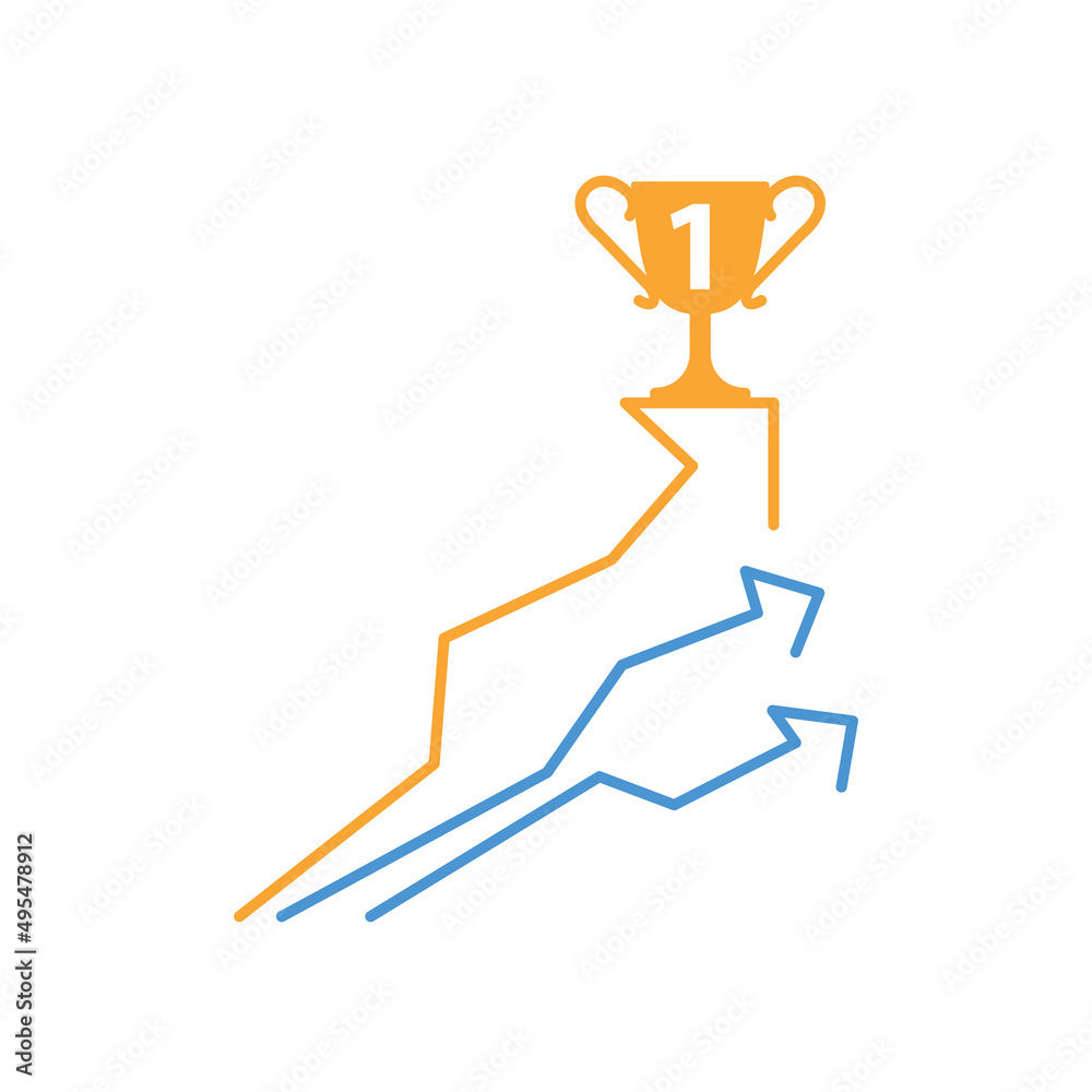 winners trophy on top of a business graph concept hitting the target. illustration design graphic isolated over white and business, finance or world economy winners trophy on top of a business graph concept hitting the target. illustration design graphic isolated over white and business, finance or world economy