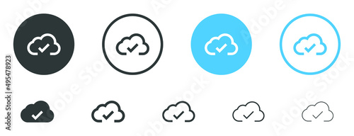 cloud check complete icon . clouds with check mark icons software update process completed
