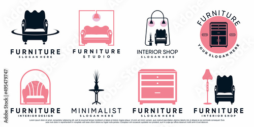 Furniture icon set logo design with creative element and modern concept Premium Vector
