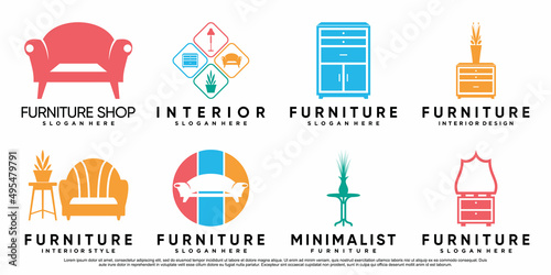 Set bundle of furniture or interior logo design with creative concept Premium Vector