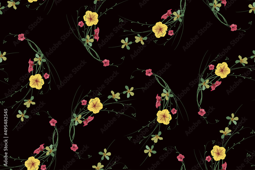 Vector seamless floral pattern on a black background field flowers for ...