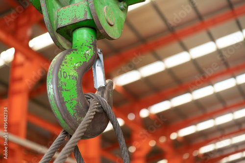 Metal hooks for heavy industrial lifting applications.