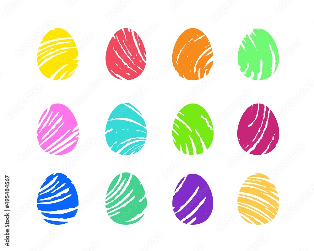 Easter eggs painted with brush strokes. Hand drawn fashionable clip art. Collection of abstract editable vector images