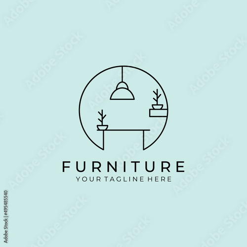 minimalist furniture logo vector illustration design, line art furniture logo