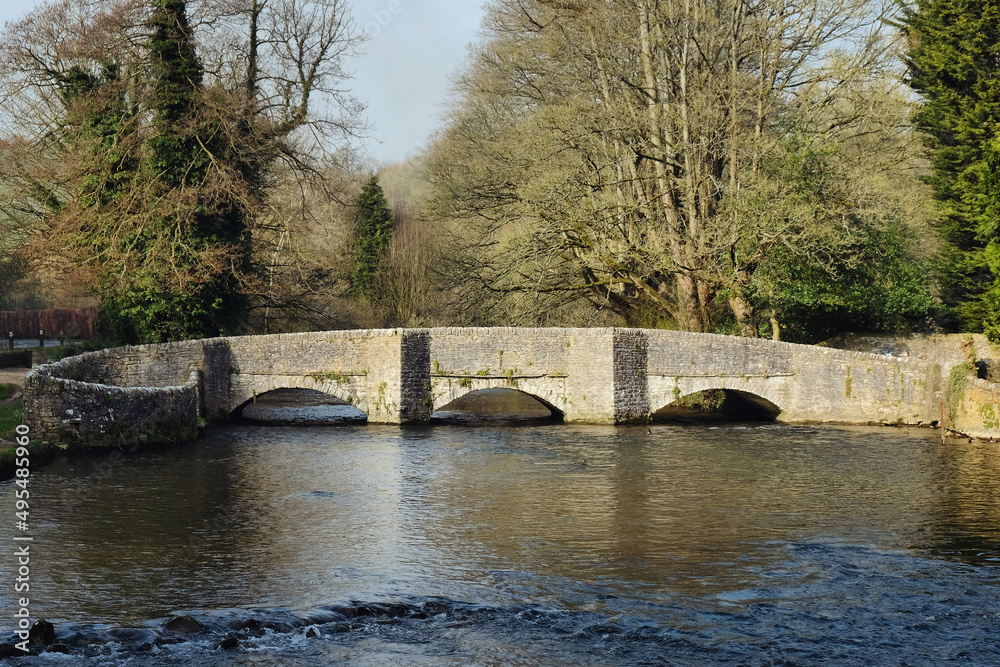 The medieval Sheepwash Bridge, in Ashford-in-the-Water, Peak District, Derbyshire, UK.