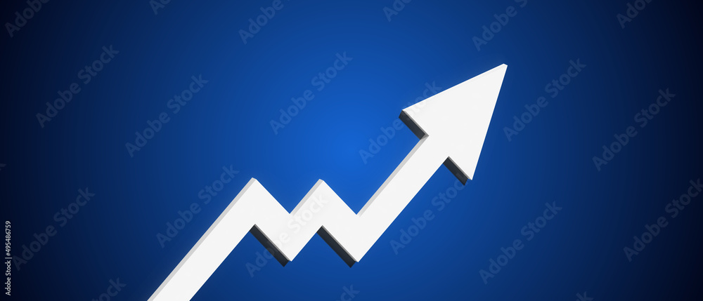 White arrow rating growth on dark blue gradient background. Financial success and growth concept. White arrow rating growth on dark blue gradient background. Financial success and growth concept.