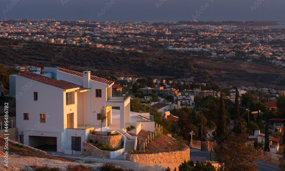Republic of Cyprus. Apartments real estate Peyia. Road next to cottages in Cyprus. Pissouri apartment rentals. Mediterranean Tour. Village Scape