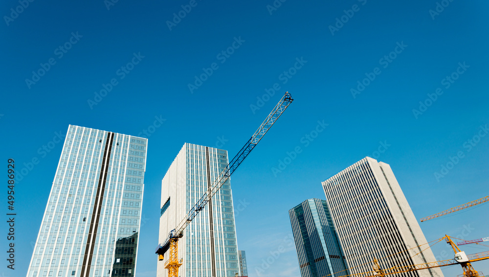 Modern office tower building under construction