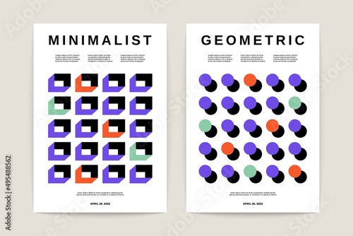 Geometric minimalist posters. Modern bauhaus background set swiss style. Vector art prints