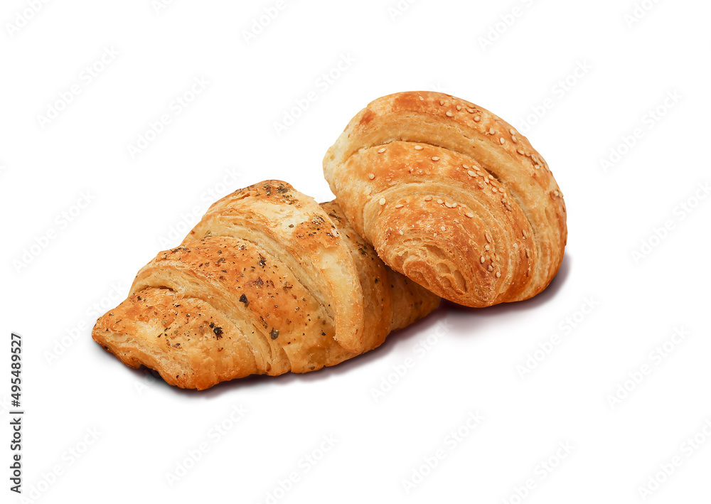 Croissants on the plate with the white background