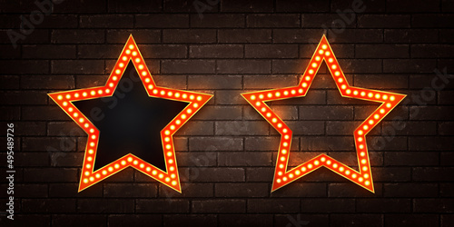 Vector realistic isolated retro neon marquee star billboard on the wall background.