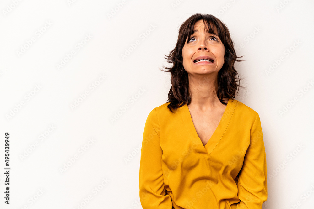 Young hispanic woman isolated on white background shouting very angry, rage concept, frustrated. Young hispanic woman isolated on white background shouting very angry, rage concept, frustrated.