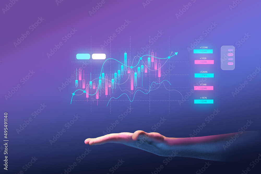 Businessman hand finance business chart of metaverse technology financial graph investment